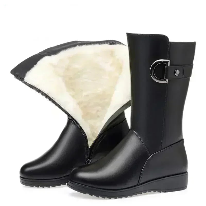 2025 hiver cuir femmes bottes d'hiver laine épaisse chaud femmes à talons hauts véritable botte de haute qualité femme bottes de neige femmes chaussures