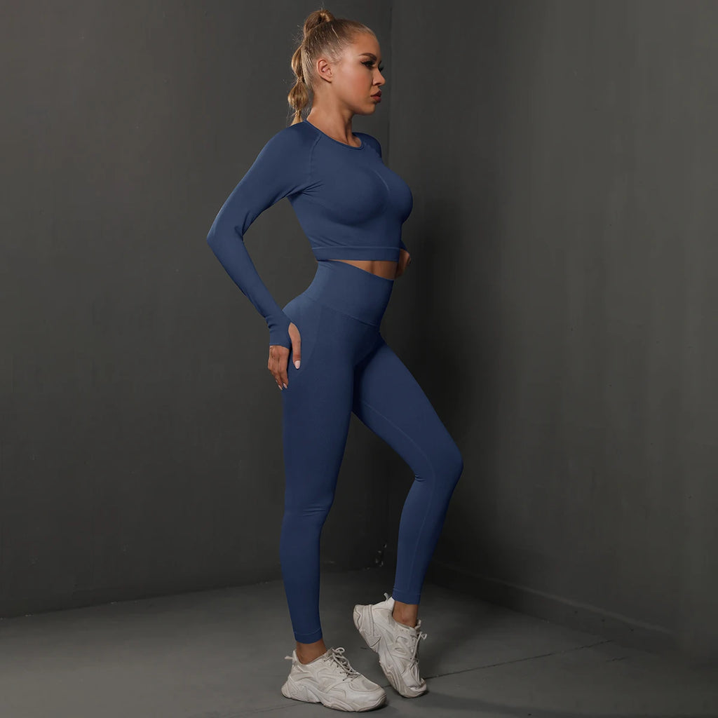 Ensemble de Yoga sans couture, haut court, Leggings taille haute, costumes pour femmes, vêtements d'entraînement de haute qualité, Fitness, ensemble deux pièces pour femmes