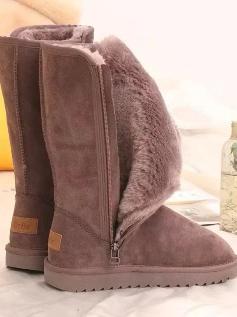Bottes de neige classiques pour femmes et filles, imperméables, chaudes, en cuir véritable, fourrure australienne, velours, hauteur des genoux, hiver 2024