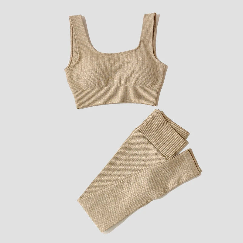 WAREBALL Ensemble de Vêtements de Yoga, Legging, Brassière et Haut à Manches longues, Sans Couture, Top Court, pour le Sport, le Fitness et Gym, pour Femme