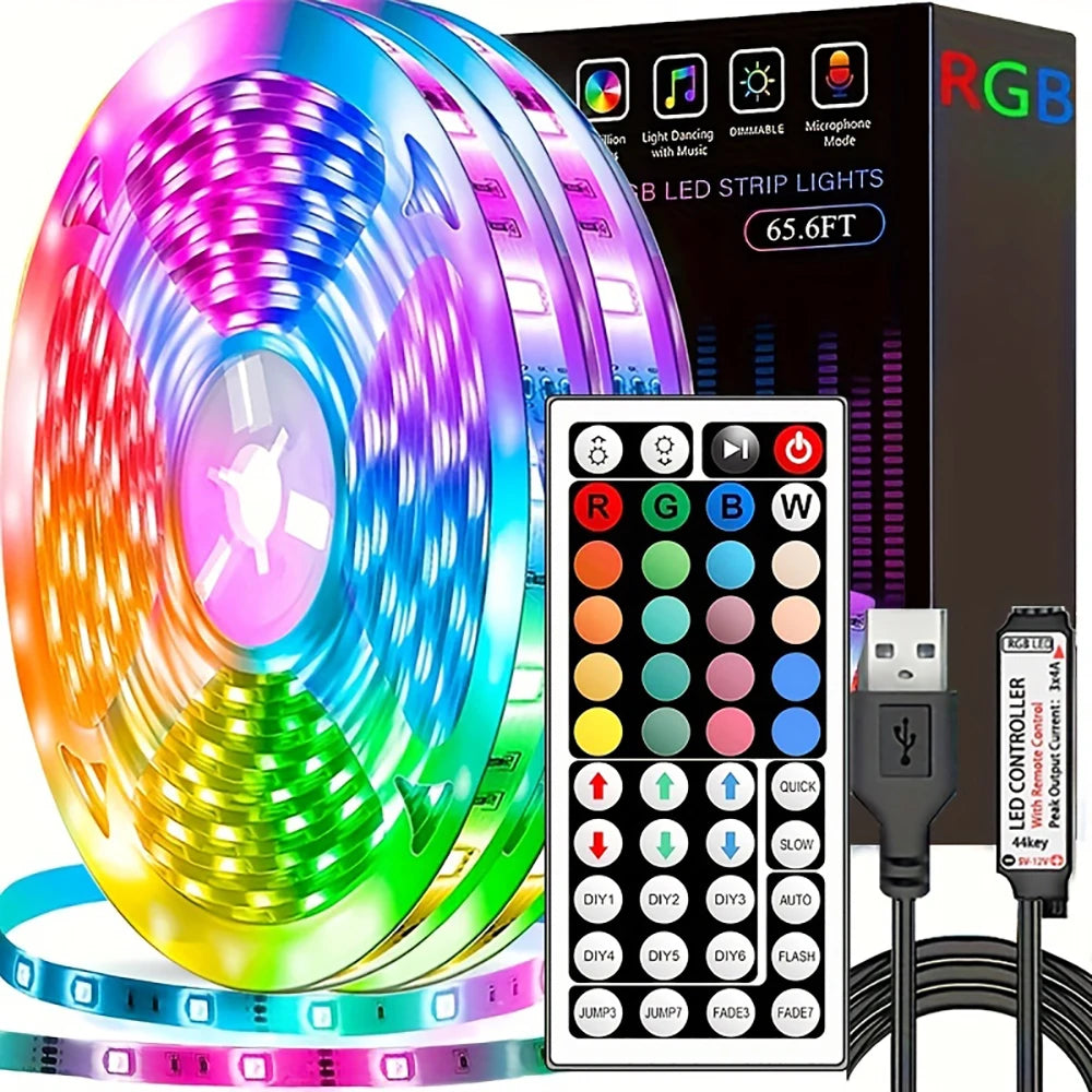 Bande lumineuse Led avec télécommande à 44 touches, 1m, 5m, 10m, 20m, RGB, pour salle murale, maison, chambre à coucher, décor de fête, rétro-éclairage TV