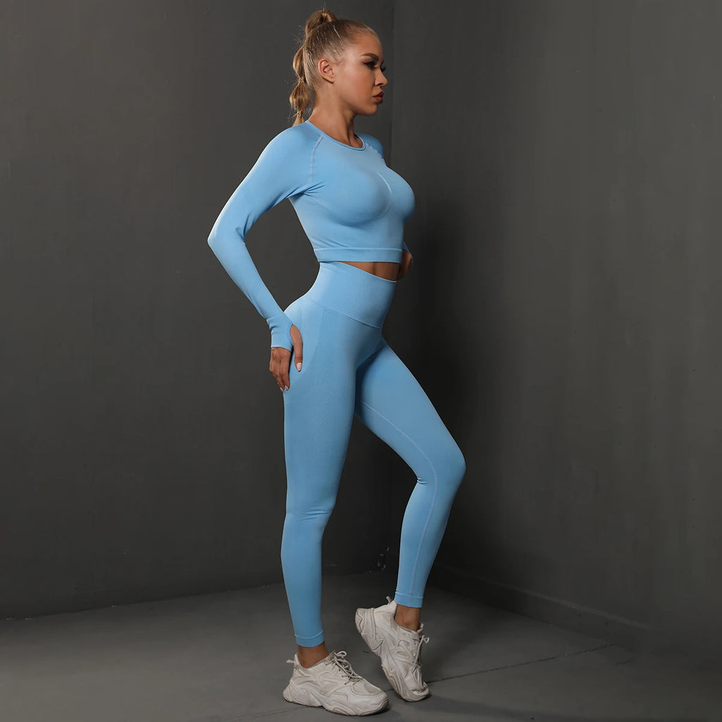 Ensemble de Yoga sans couture, haut court, Leggings taille haute, costumes pour femmes, vêtements d'entraînement de haute qualité, Fitness, ensemble deux pièces pour femmes