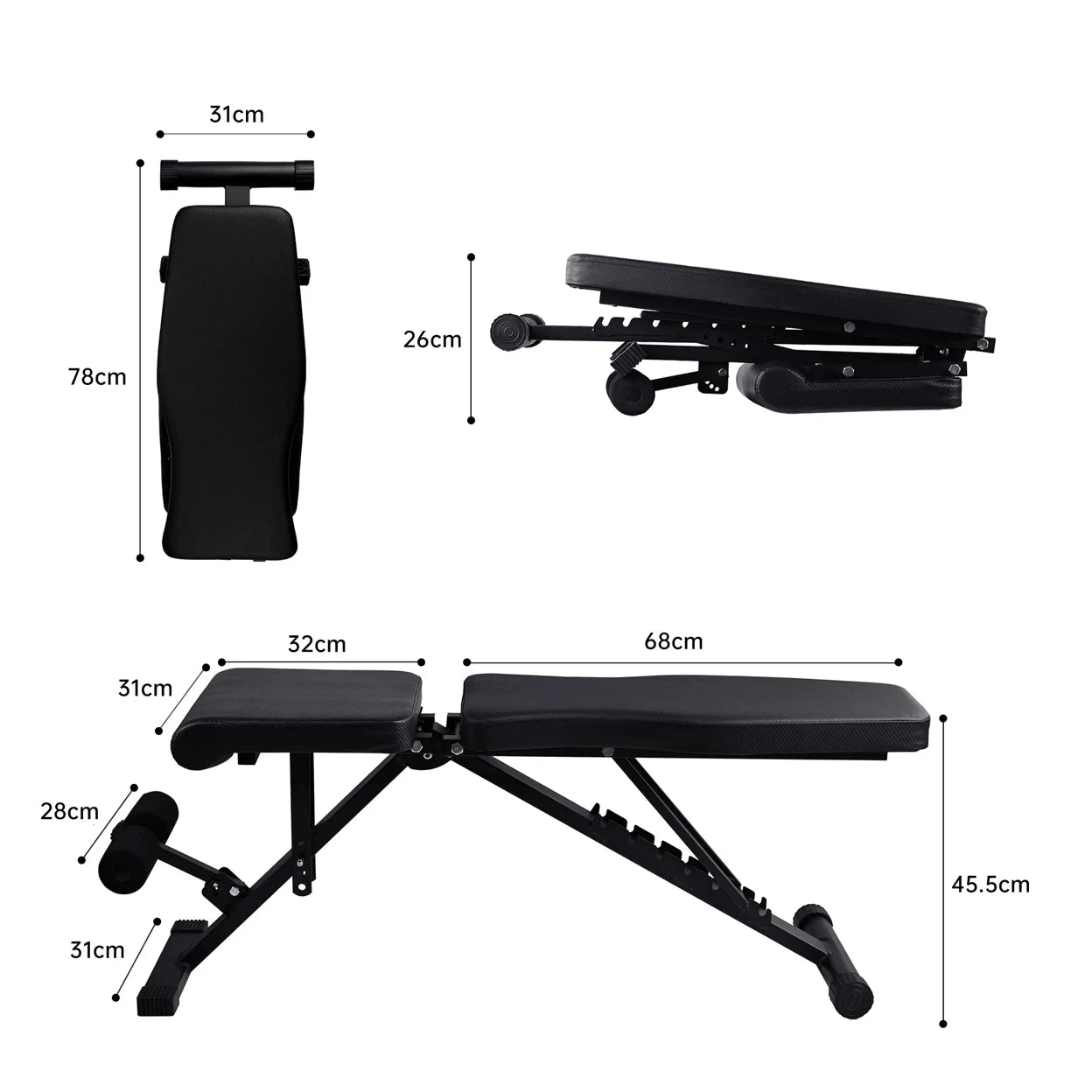 Banc de musculation noir réglable pliable abdominal multifonctionnel gymnase entraînement à domicile