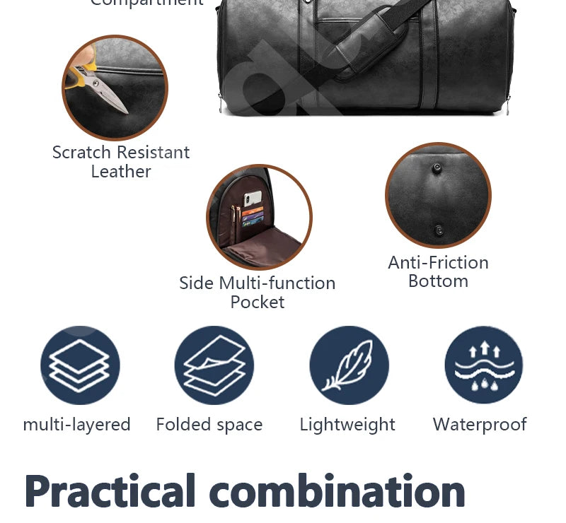 2025 nouveaux hommes grande capacité en cuir étanche week-end voyage affaires Convertible costume sac 2 en 1 main bagage à main sac