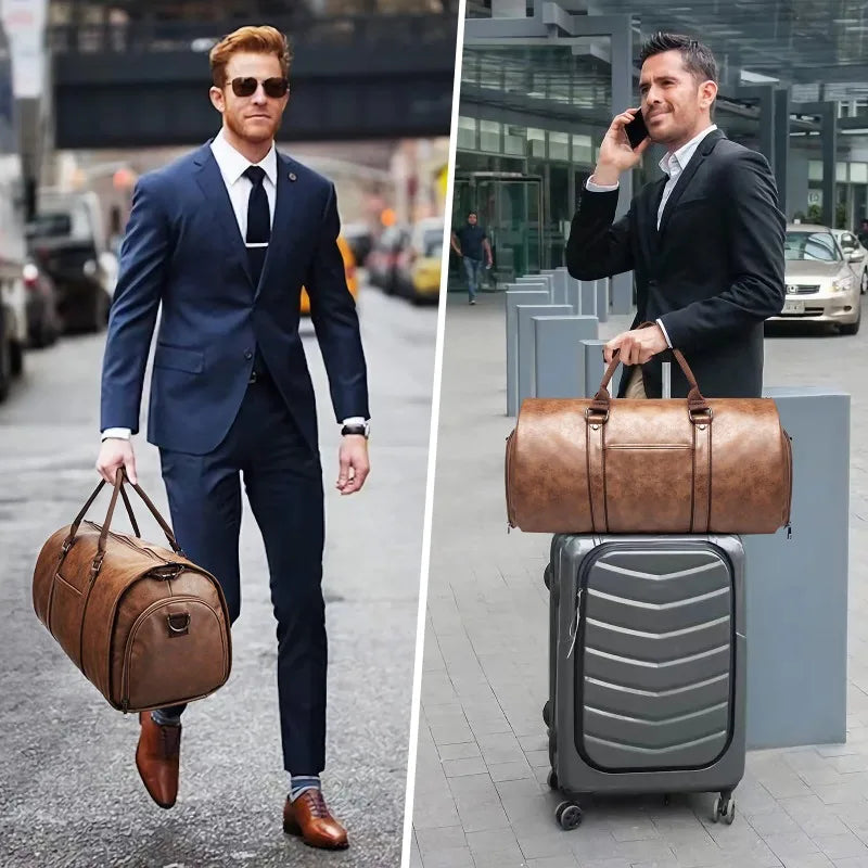 2025 nouveaux hommes grande capacité en cuir étanche week-end voyage affaires Convertible costume sac 2 en 1 main bagage à main sac