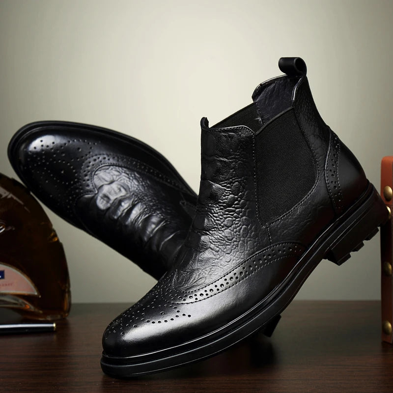 Bottes de style britannique en cuir véritable pour hommes, bottes de rinçage élégantes, mode, chaussures de marche hautes, nouveau design, bottes de moto