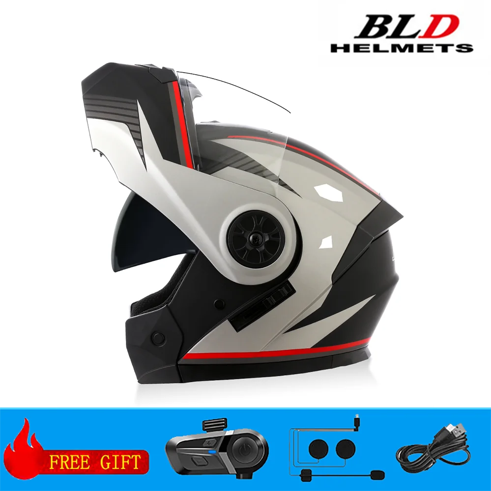 BLD Casque modulaire de moto rabattable Design intégral double visière antibuée léger durable matériau ABS Moto Racing Street
