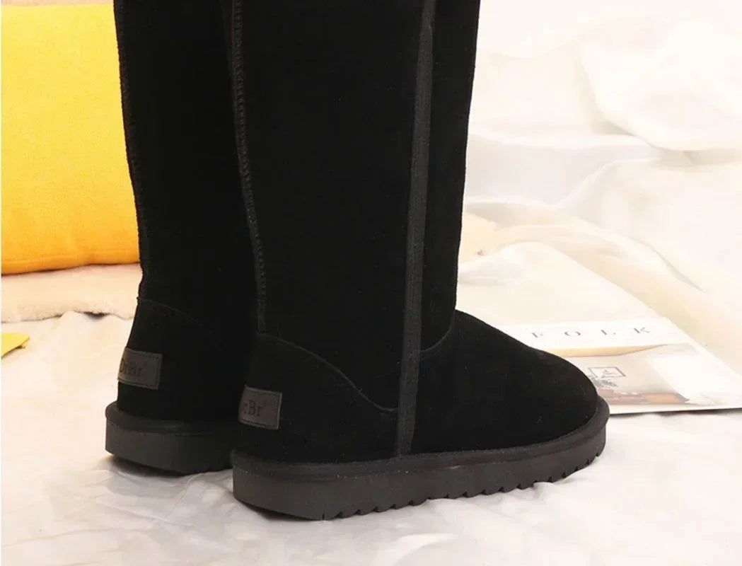 Bottes de neige classiques pour femmes et filles, imperméables, chaudes, en cuir véritable, fourrure australienne, velours, hauteur des genoux, hiver 2024