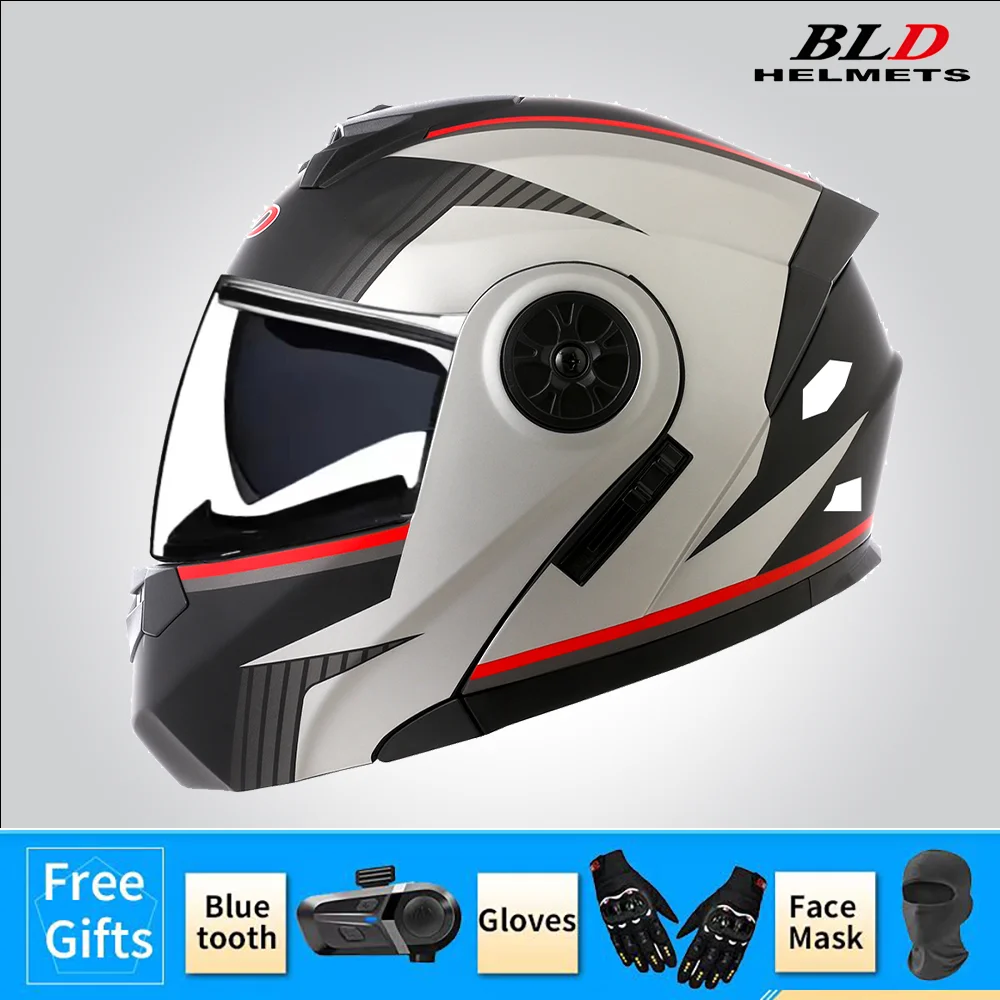 BLD Casque modulaire de moto rabattable Design intégral double visière antibuée léger durable matériau ABS Moto Racing Street