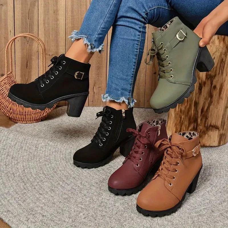 Bottes à lacets pour femmes, chaussures à talons hauts, bottes anti-aldes, mode extérieure, automne, hiver, haute qualité