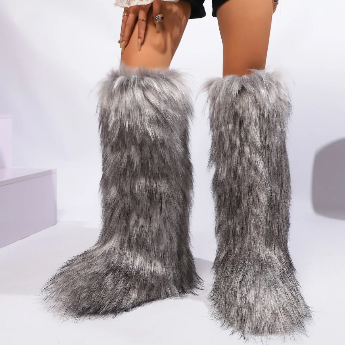 Bottes hautes au-dessus du genou pour femmes, fourrure de renard, bottes de neige en cachemire, bottes de jambe chaudes, l'offre elles coordonnantes, hiver, nouveau