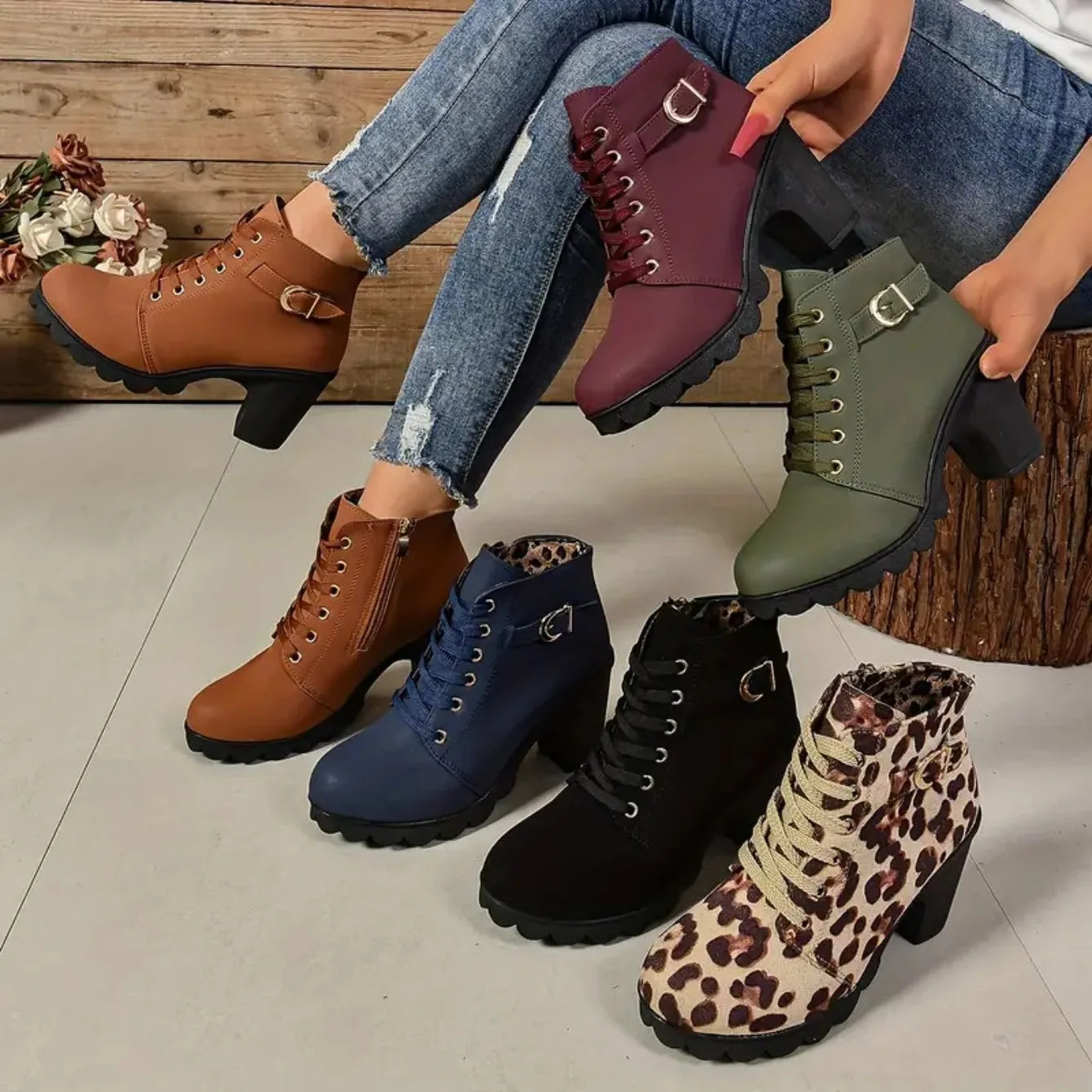 Bottes à lacets pour femmes, chaussures à talons hauts, bottes anti-aldes, mode extérieure, automne, hiver, haute qualité