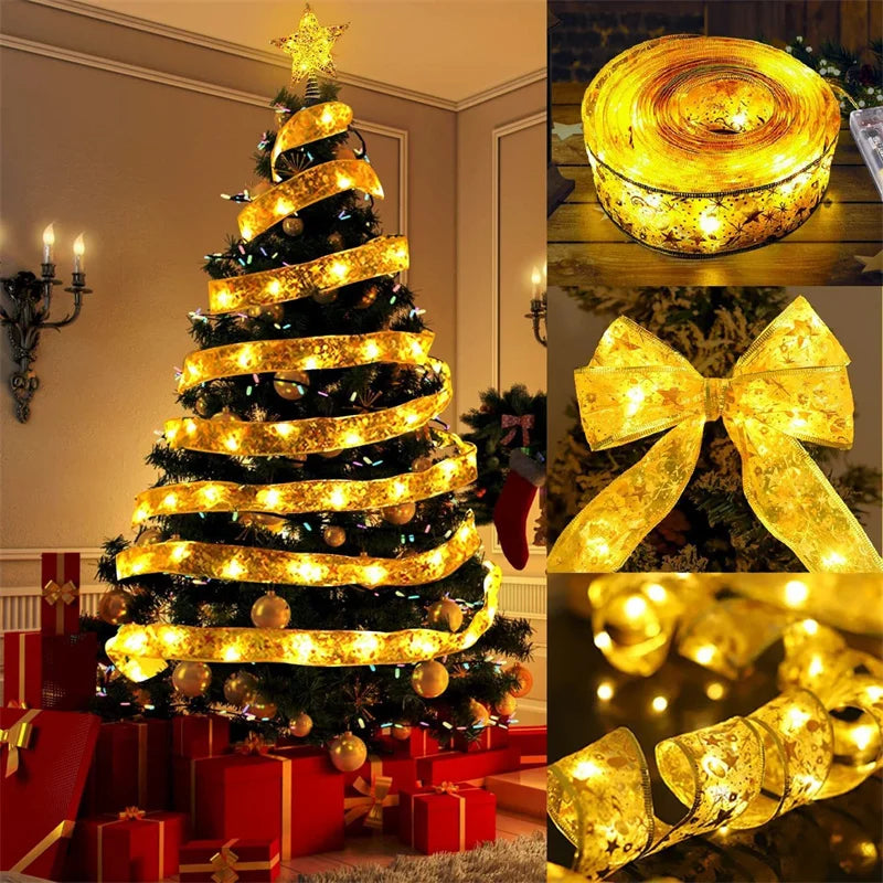 1-10m 2024 ruban de noël fée chaîne lumineuse joyeux noël décorations pour la maison vacances de noël Navidad cadeaux nouvel an 2025