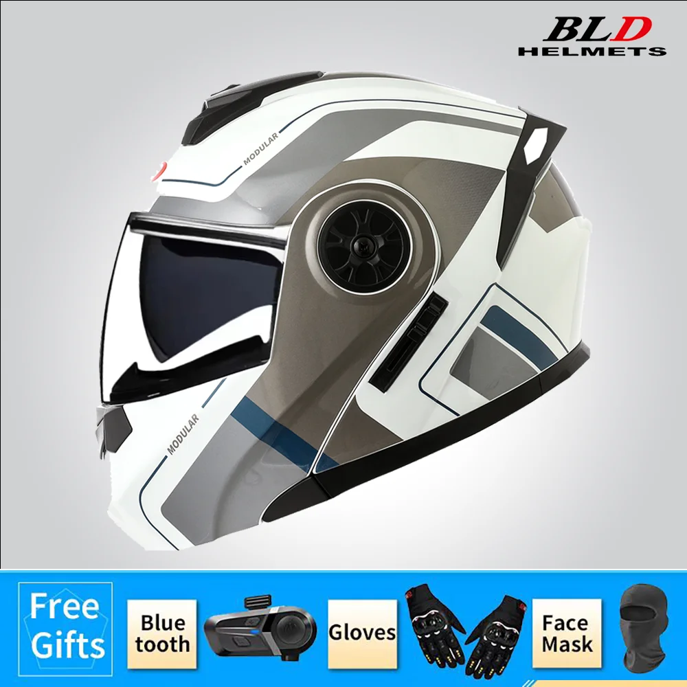BLD Casque modulaire de moto rabattable Design intégral double visière antibuée léger durable matériau ABS Moto Racing Street