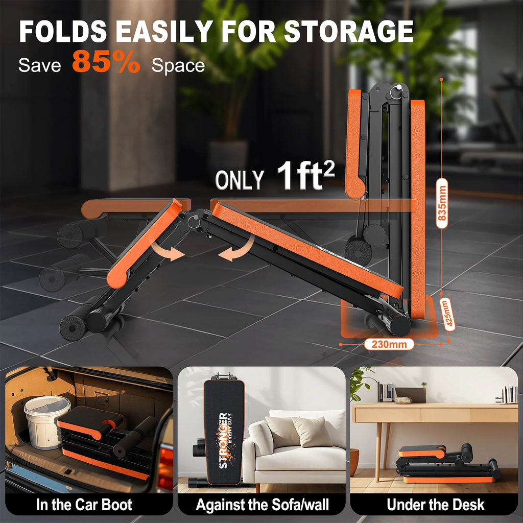 Banc de musculation pliable et réglable, banc d'entraînement multifonctionnel pour la maison avec une capacité de charge de 400 kg, banc incliné 4 en 1 (A200)