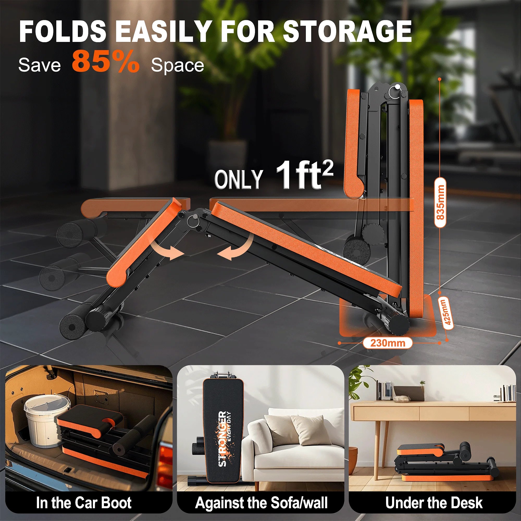 Banc de musculation pliable et réglable, banc d'entraînement multifonctionnel pour la maison avec une capacité de charge de 400 kg, banc incliné 4 en 1 (A200)