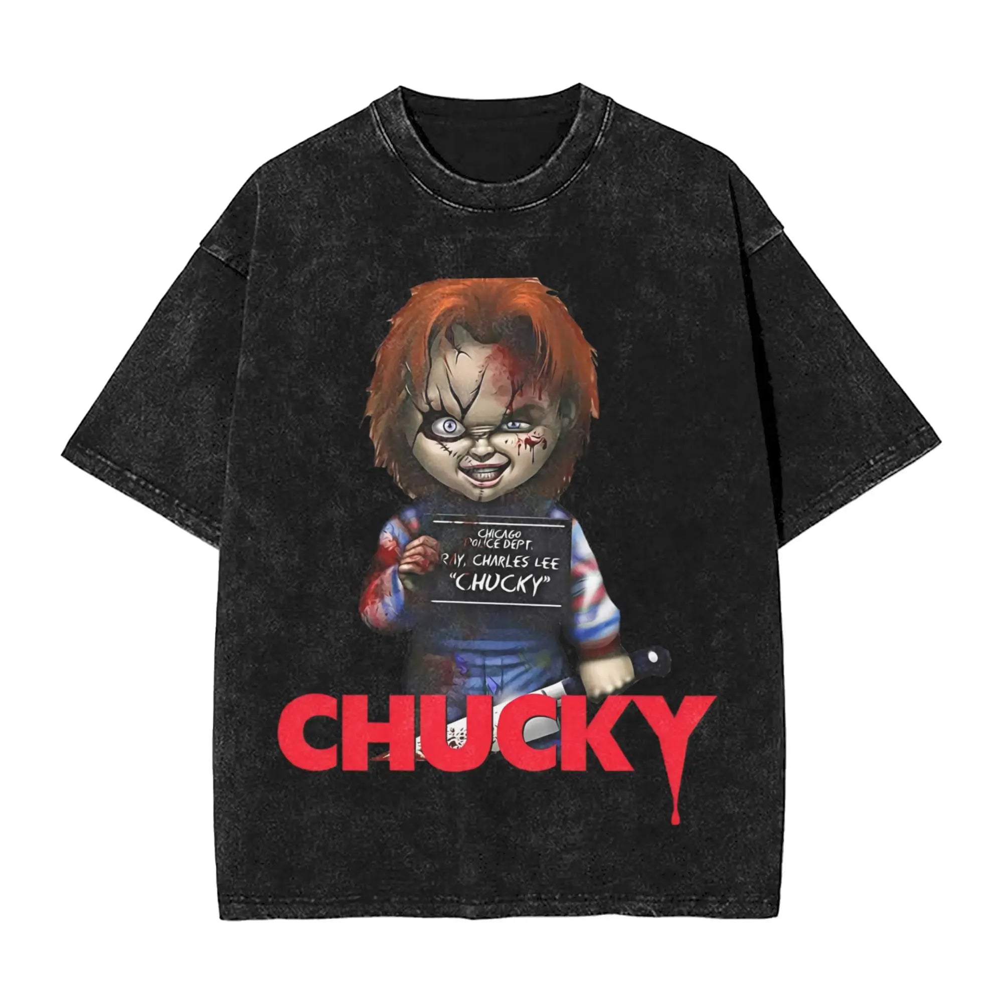 Childs Play Chucky et Tiffany objectifs de relation t-shirts pour hommes t-shirts délavés à manches courtes col rond T-Shirt 100% couverture en coton