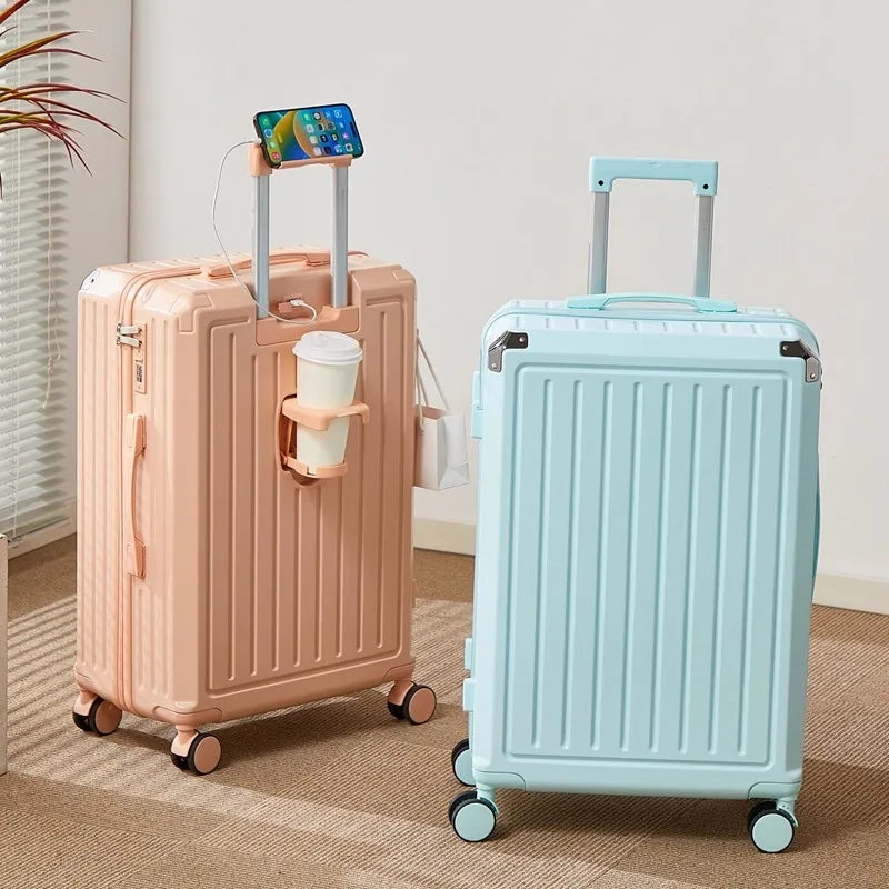 Bagage multifonctionnel pour femmes, valise d'embarquement 20 en voyage, mot de passe, boîte en cuir, roues silencieuses épaisses, nouvelle collection 2025