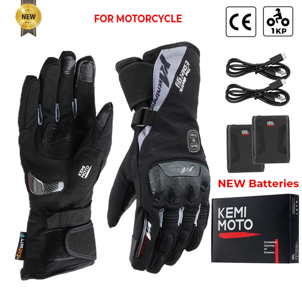 KEMIMOTO ski gants chauffants hiver gants chauffants pour motoneige chaud imperméable Rechargeable chauffage thermique Moto gants