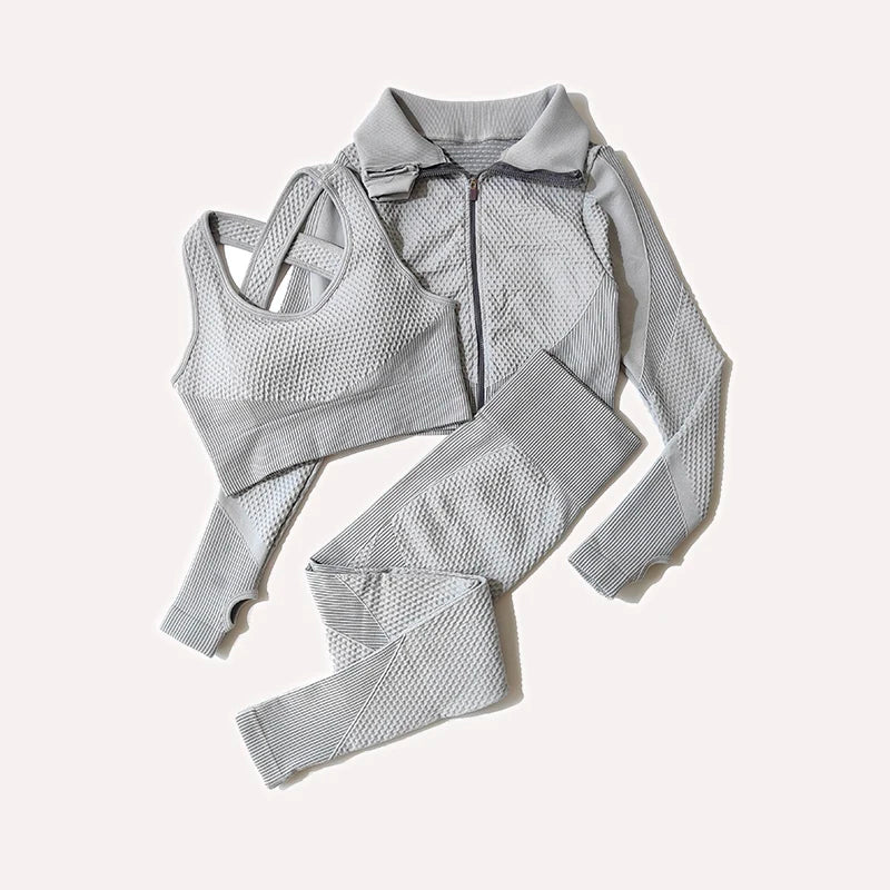 Leggings de yoga imbibés sans couture pour femmes, pantalons de yoga, vêtements avec fermeture éclair, haut court à manches longues, vêtements de fitness, ensemble de gymnastique sportive, 2 pièces, 3 pièces