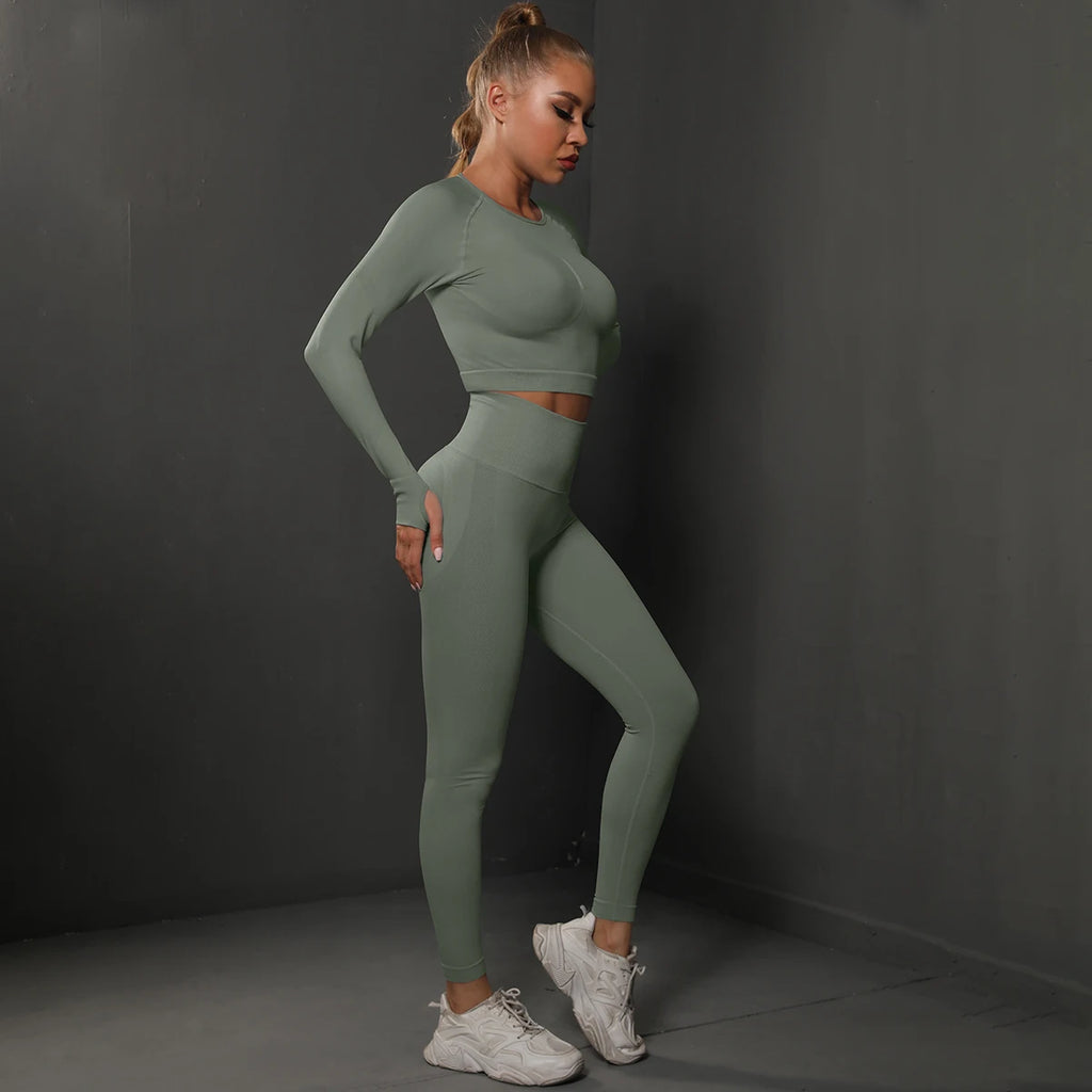Ensemble de Yoga sans couture, haut court, Leggings taille haute, costumes pour femmes, vêtements d'entraînement de haute qualité, Fitness, ensemble deux pièces pour femmes