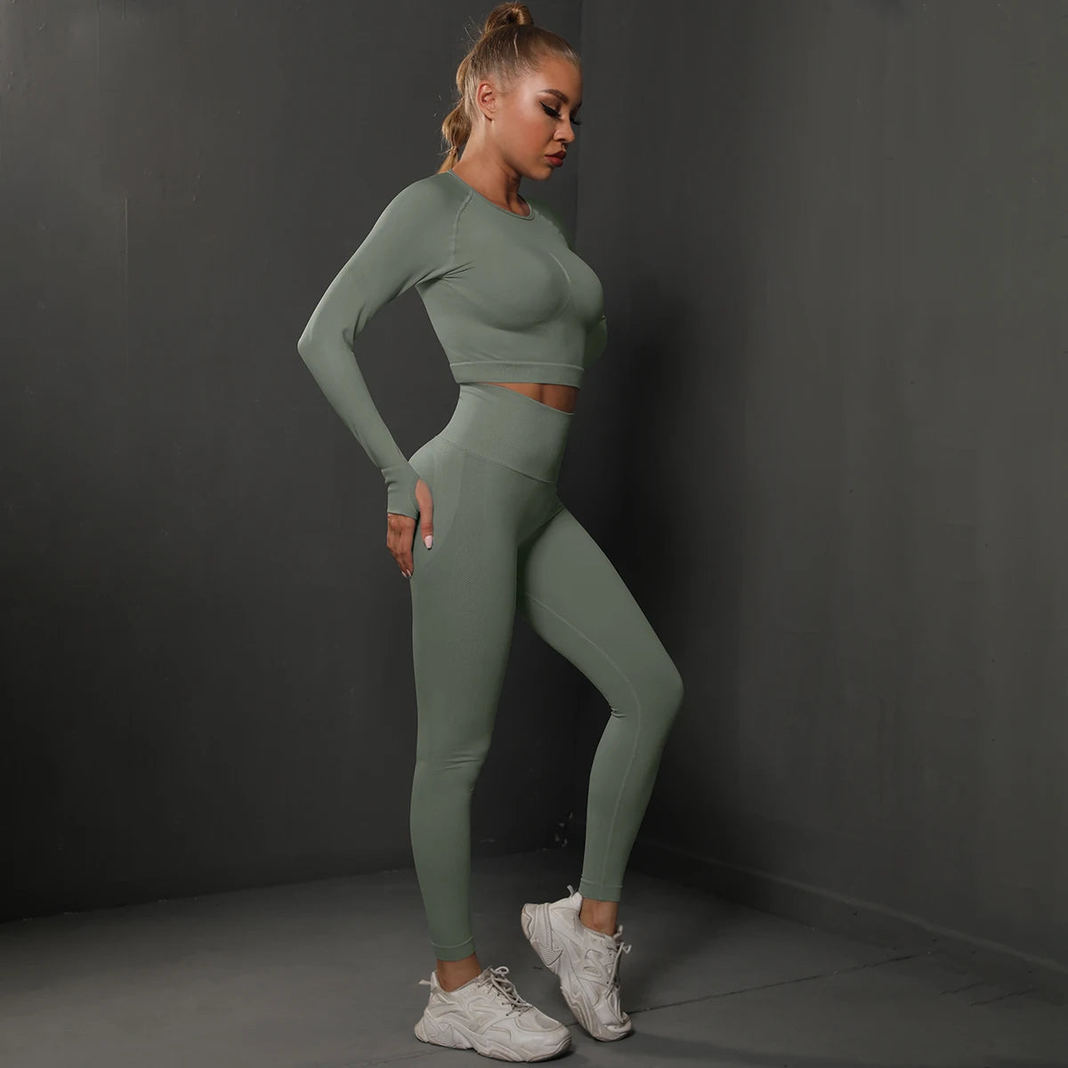 Ensemble de Yoga sans couture, haut court, Leggings taille haute, costumes pour femmes, vêtements d'entraînement de haute qualité, Fitness, ensemble deux pièces pour femmes