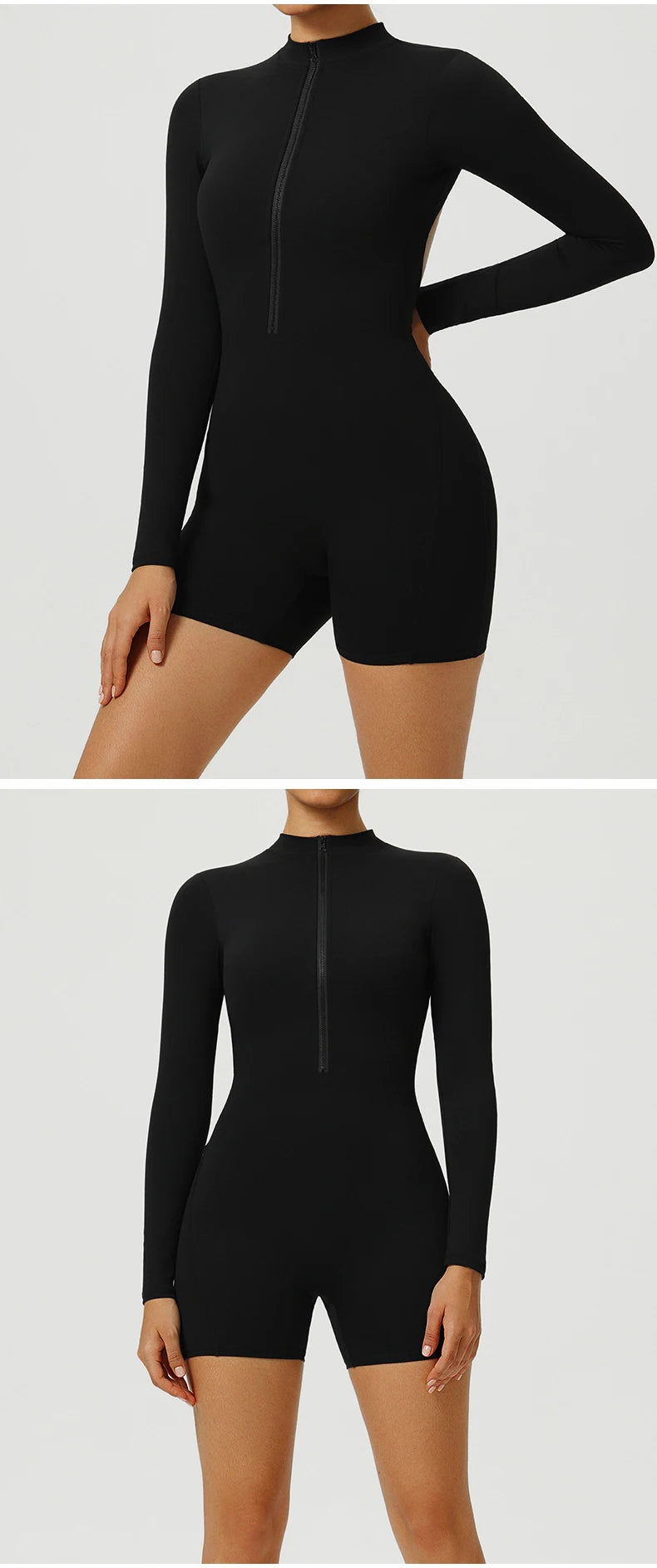 Combinaison de Yoga une pièce dos nu, fermeture éclair, manches longues, combinaison de sport, froissée, Push Up, entraînement de gymnastique, body de loisirs en plein air pour femmes